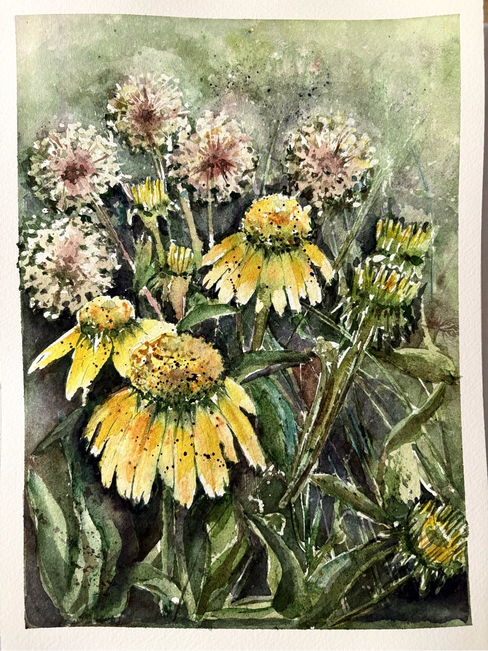 Original watercolor painting “ summer garden “
